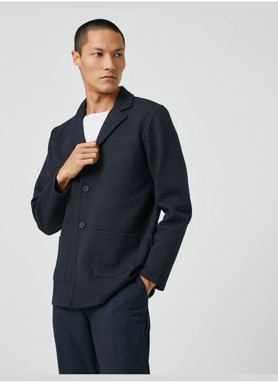 Buy Basic Textured Jacket Wide Neck Buttoned Pocket Detailed in UAE