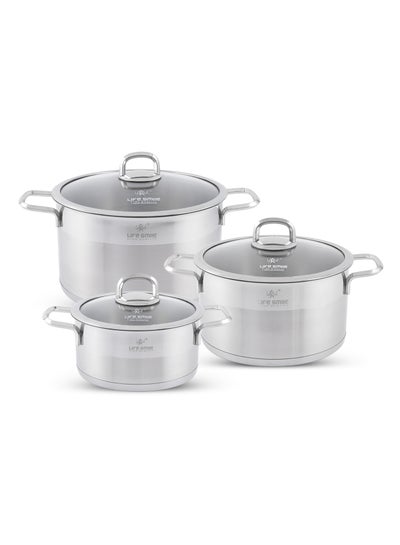 Buy President Series Premium 18/10 Stainless Steel Cookware Set - Pots and Pans Set Induction 3-Ply Thick Base for Even Heating Includes Casserroles 16/20/24cm Oven Safe Silver in UAE