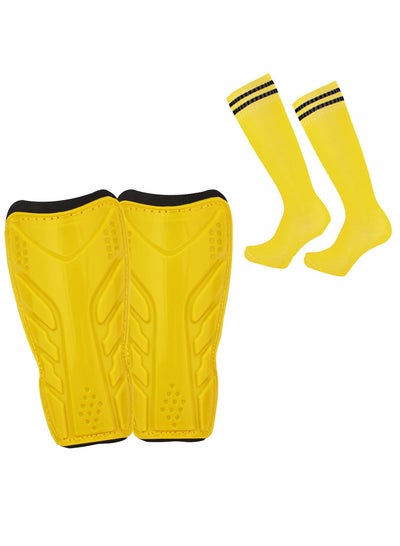 Buy Football Shin Pads, Sport Soccer Shin Guards with Football Socks, Child Calf Protective Gear for Kids, Boys, Girls Youth (M, Yellow) in UAE