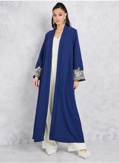 Buy Solid Abaya with Gold Lace Detail in Saudi Arabia