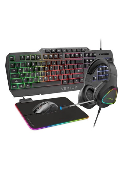 Buy Vertux, 4-in-1 Gaming Backlit Anti-Ghosting Keyboard, 3600 DPI Gaming Mouse, RGB Mat, Headphones with Microphone, VertuKit in UAE