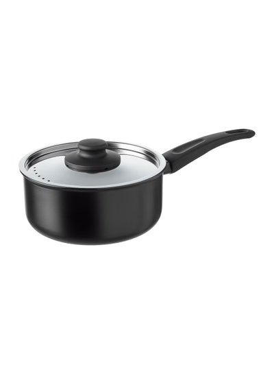Buy Saucepan with lid, black, 2 l in UAE