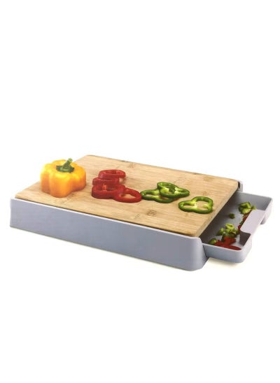 اشتري Cutting Board with Storage Tray, Kitchen Wooden Chopping Board Plastic Tray Storage Container في الامارات