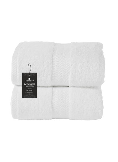 Buy Premium 100 % Combed Cotton 2-Pcs Bath Sheet Set (85 X 172 CM) 600 GSM Large Towel, Highly Absorbent, Quick Dry,Best Towel for Bathroom, Spa And Hotel,White in UAE