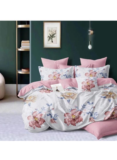 Buy 6 Piece King Size Floral Print Luxury Soft Material Duvet bedding Set For Every Day Use includes 1 Comforter Cover, 1 Fitted Bedsheet, 4 Pillowcases in UAE