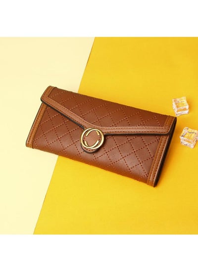 اشتري European And American High-end Wallet Women's Long Rhombic Embroidery Multi-card Multi-functional Three-fold Bag Personalized Buckle Clutch في السعودية