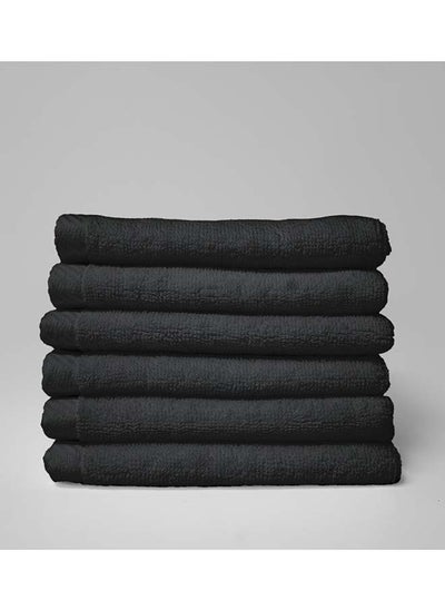 اشتري 6 Pieces Face Towel by La'Marvel, Black 600 GSM 100% Cotton Hotel Towels في السعودية