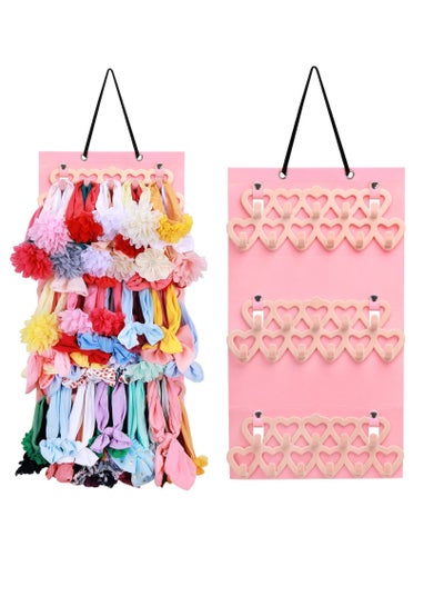 Buy Headband Holder for Baby Girls, Organizer Bow w/Heart-Shape Velvet Hangers, Door,Closet,Wall, Light Pink in Saudi Arabia