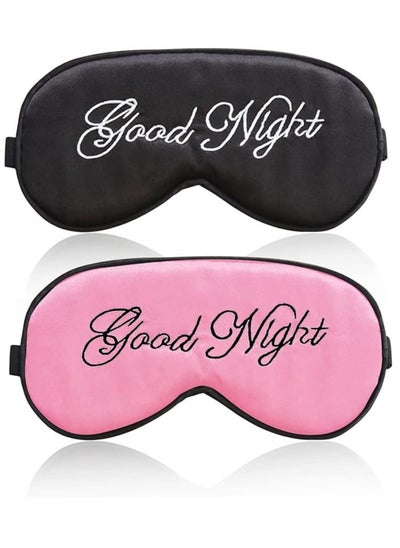 Buy Eye Mask for Sleeping, Silk Sleep Mask with Adjustable Strap Soft and Breathable Blackout Blindfold Night Eye Shade Cover for Travel, Lunch Breaks (Black +Pink) in UAE