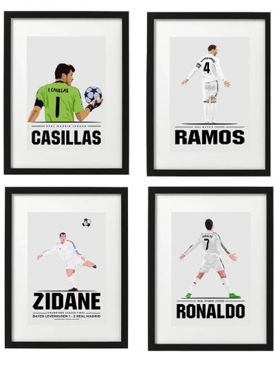 Buy Set of 4, Real Madrid Legends ( Casillas - Ramos - Zidane - Ronaldo) Art Poster with Frame 50x40cm in UAE