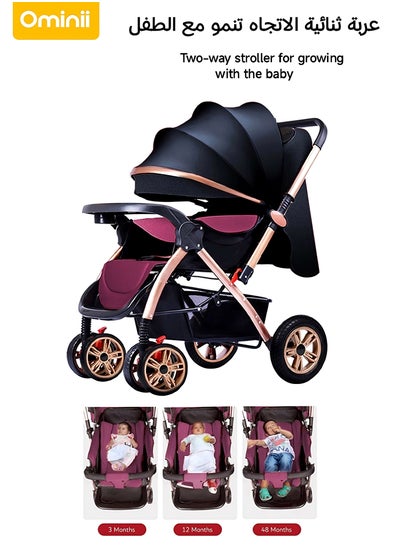 Buy Lightweight Folding Large Space Two-Way Four-Wheel Shock-Absorbing Stroller - Black in Saudi Arabia