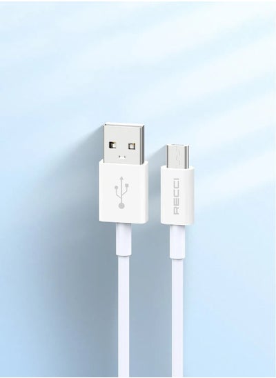 Buy PowerLine+ Data Cable 1M  Fast Charging Cord USB to Micro Android Charging Cord Durable Anti Swing Wire White in UAE