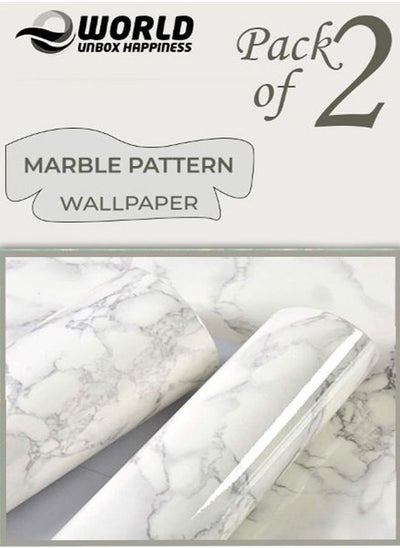 Buy Pack of 2 Marble Pattern Waterproof Self-Adhesive Kitchen Wallpaper Removable Oil proof and Easy to Clean Wall Sticker in UAE