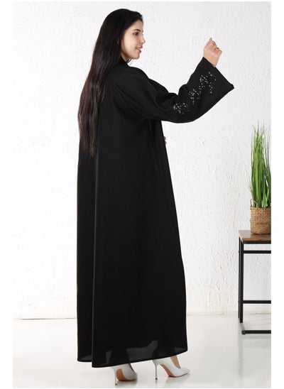 Buy Black abaya decorated with embroidery on the sleeves in Saudi Arabia