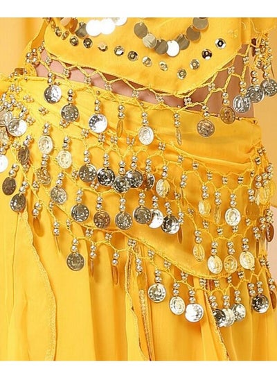 Buy Belly Dance Belt With Coins Pendant Waist Chain Skirt Hip Scarf Belt Dance Costume Accessory Yellow in UAE