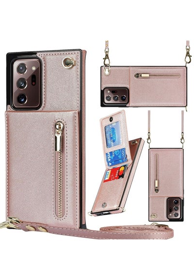 اشتري Phone Case For Samsung Galaxy Note 20 Ultra 6.9 Inch Shockproof Protective Zipper Pocket Purse Handbag Shoulder Strap Stylish Cover(Rose Gold) في الامارات