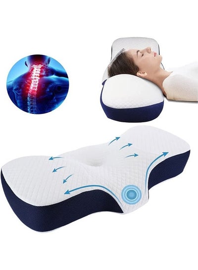 Buy DMG Memory Foam Pillow for Sleeping, Contour Memory Foam Pillow for Neck Pain Relief,Adjustable Cervical Pillow for Neck and Shoulder,Orthopedic Neck Pillow with Washable Cover (Navy Blue) in Saudi Arabia