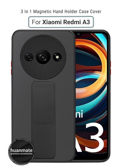 Buy Xiaomi Redmi A3 Magnetic Case With Hand Grip Holder & Kickstand - Strong Grip for Magnetic Car Holder, Stylish & Functional, Ultimate Convenience & Hands-Free Viewing - Black in Saudi Arabia