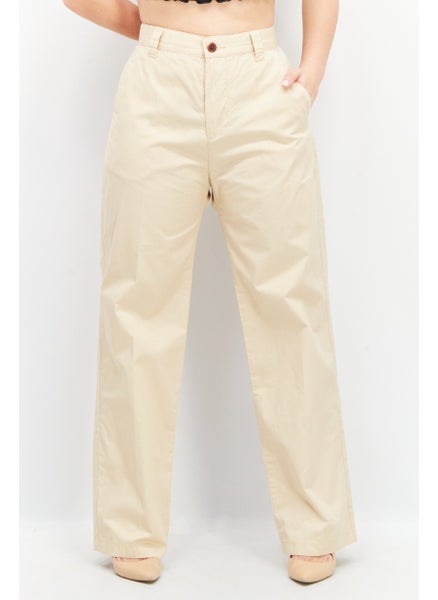 Buy Women Regular Fit Plain Wide Leg Pants, Beige in Saudi Arabia