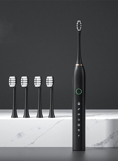 Buy Sonic Electric Toothbrush Rechargeable Ideal for Adults Children, 6 Optional Modes IPX7 USB Fast Charging Electric Ultrasonic Toothbrush with 2 min Build in Timer & 4 Replacement Brush Heads（Black） in Saudi Arabia