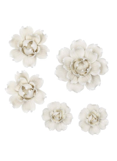 Buy 5 Pcs Ceramic Flower Wall Decor Handcrafted 3D Hanging Porcelain Flowers Peony White Sculpture Home Decor in Saudi Arabia