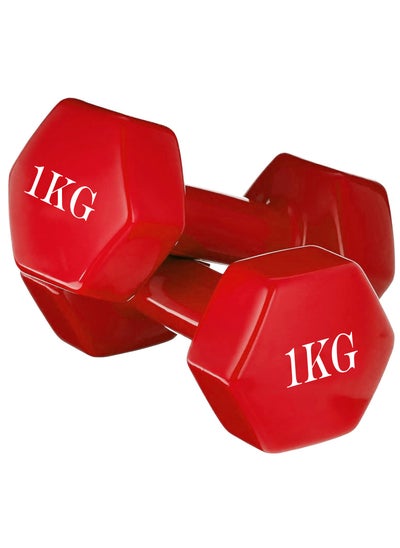 Buy Double Dumbbells Vinyl Hexagon Hand Weights For Muscle Training 1KG, Red in Egypt