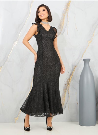 اشتري All Over Lace Ruffle Sleeves Mermaid Maxi Dress في السعودية