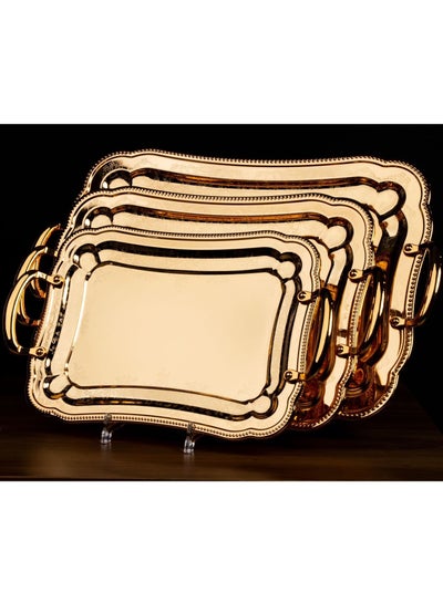 Buy Jude Stainless Steel Serving Trays Set 3 Pieces Luxurious Full Gold in Saudi Arabia