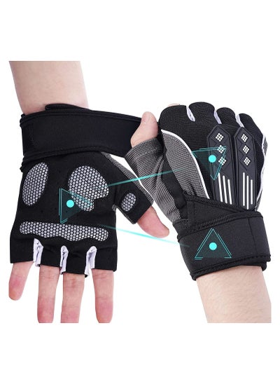 Buy Weight Lifting Gloves - Workout Gloves for Men and Women, Cycling Gloves with Wrist Straps, Breathable Half Finger Exercise Gloves for Weight Training, Pull Up, Gym, Home Work Out in Saudi Arabia