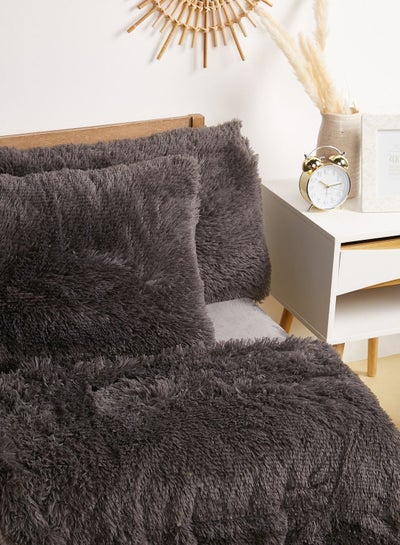 Buy Grey Faux Fur King Bedding Set 220X240Cm in UAE