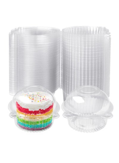 Buy 100 Pcs Individual Cake Box, Plastic Transparent Disposable Cupcake Individual Container, Cake Holder Original Top For Fruit Salad Bread Party Cake in Saudi Arabia