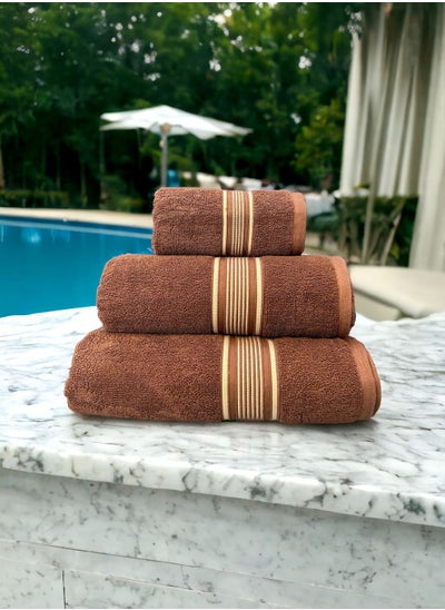 Buy Shiny Collection Bath Towels  Set of 3 - Bathroom Towel - Face Towel - Hand Towel - Quick Dry - Max Absorbent - Nut Brown in Saudi Arabia