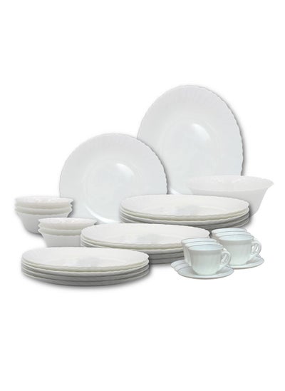 Buy Melrich 38 Piece Opal ware Dinner Set 6 Dinner Plate 6 Dessert Plate 6 Soup Plate 6 Bowls 1 Serving Bowl 1 Serving Plate 6 Cup and 6 Saucer Dishwasher Safe in UAE