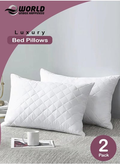 Buy 2-Pack Hotel-quality White bed Pillows, Diamond Quilted for Side & Stomach Sleepers, Hypoallergenic, Soft & Fluffy, Lightweight & Breathable with Durable Polyester Filling for Supreme Comfort (50x75 cm) in UAE