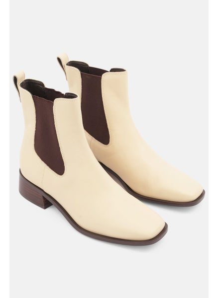 اشتري Women Medium Slip On Block Heel Thelma Boots, Cream في الامارات