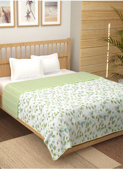 Buy Summer Dohar/AC Blanket 100% Cotton 150 GSM Reversible,Light Weight, three layer design,Leaf printed 225cm X 235cm for double bed (White & Lime) in UAE