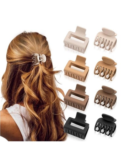 Buy Matte Hair Clips for Women and Girls - Rectangle and Double Row Small Claw Clips for Thin/Medium Fine Hair - Nonslip Jaw Clips (Apricot, Khaki, Brown, Black) in Saudi Arabia