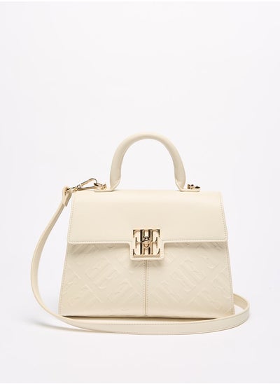 Buy Women's Monogram Embossed Satchel Bag with Flap Closure and Top Handle in UAE