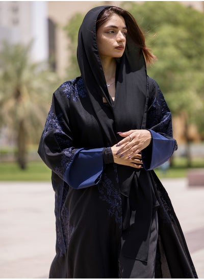 Buy Elegance Abaya V-Open Neck Full Embroidered with Black in Saudi Arabia