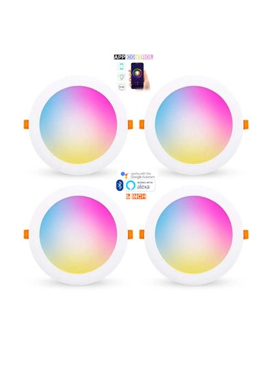 Buy 4 Pcs RGB+CCT Downlight 6 Inch 10W Ceiling Light Bluetooth Control Works With Alexa And Google Assistant Led Light With App Control 16 Million Color Range 50000 Hour Lifespan 2700K-6500K Color Range in UAE