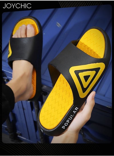 Buy Korean Style Wave Design Women Men Sport Slippers Trendy Spring and Summer Anti-slip Breathable Quick-drying Soft Beach Flip-flops for Home Indoor and Outdoor Black+Yellow in Saudi Arabia