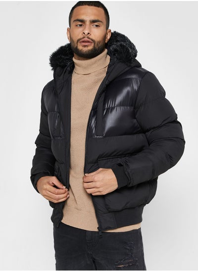 Buy Bravesoul Black Padded Hooded Jacket With in UAE