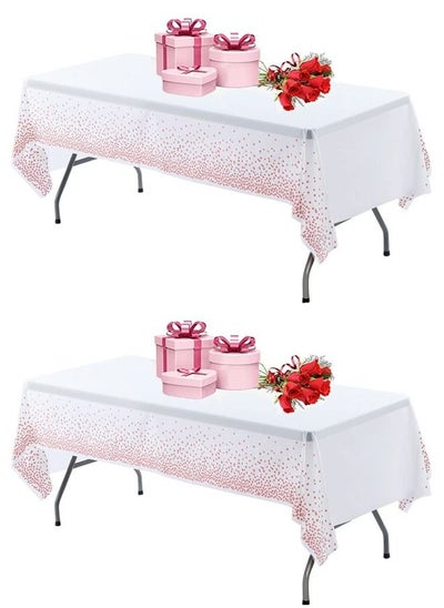 اشتري 2-Piece Disposable Plastic Table Covers Waterproof for Indoor or Outdoor Birthdays Party Decorations White/Rose Gold 137X274cm في السعودية