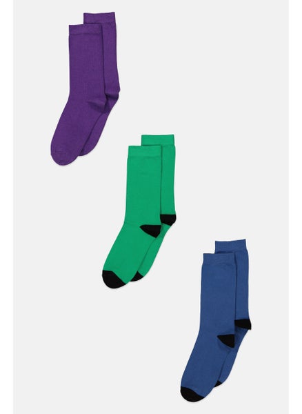 اشتري Men 3 Pair Ankle Sport Socks, Purple/Green/Blue في السعودية