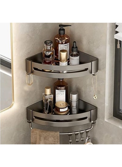 Buy 2 Pack Bathroom Shower Shelves with 8 Hooks &Towel Bar, Corner Shower Caddy Shelf Organizer Rack, Rustproof Bathroom Shower Storage Baskets, Wall Organization Storage Shelves Basket for Bathroom in Saudi Arabia