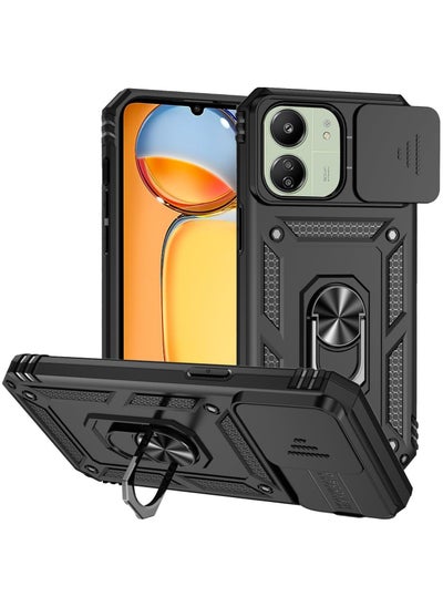 Buy for Xiaomi Redmi 13C Case with Camera Cover and Stand Kickstand Ring Military Grade Shockproof Protective Cover Back Wtih Car Magnetic Mount (Black) in UAE