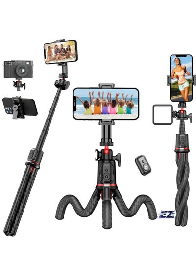 اشتري Phone Tripod Flexible Selfie Stick – Octopus Camera Tripod Stand with Remote, 360° Rotation, Extendable, Portable for iPhone & Android Video Recording في الامارات