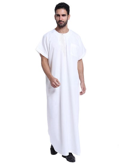 اشتري Men's Short Sleeve Kandora Islamic Arabic Kaftan Robe White في السعودية