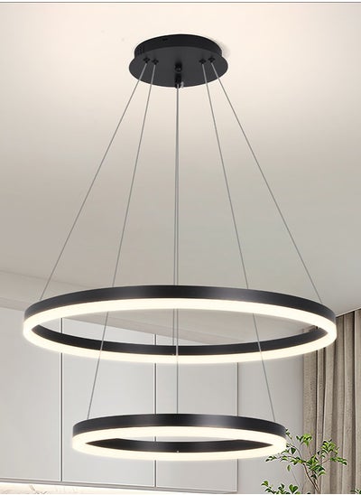 Buy Chandelier Bedroom LED Modern Black 2 Ring Classic Chandelier Light Suitable for Living Room and Dining Room, Acrylic Adjustable Color Temperature Chandelier Lamp in UAE