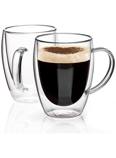 Buy Double Wall Glass Coffee Mugs with Handle Insulated Coffee Glass Clear Espresso Cups  eat-resistant Double-layer Milk Mugs Tea Cups Set of Cups Dishwasher Microwave Safe in UAE